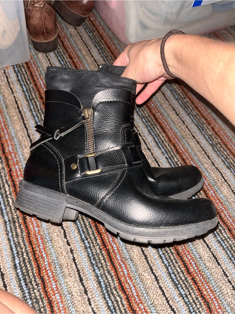 Women’s Black Leather Ankle Boots with Side Zip